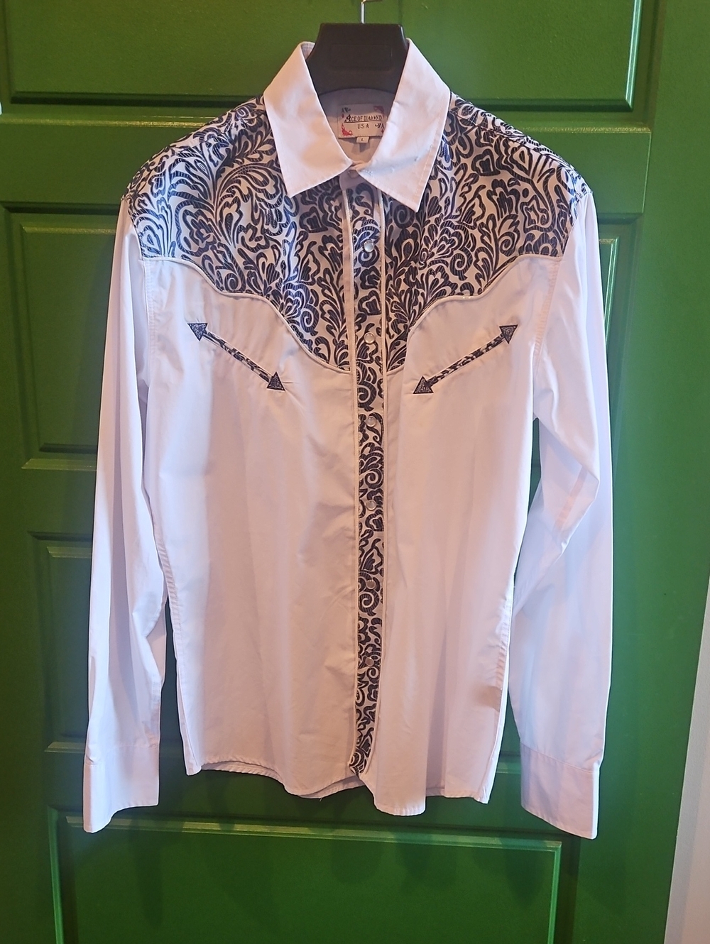 Men's White Western Shirt with Navy Pattern